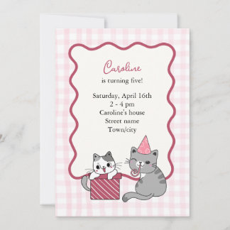Süße rosa Katze Kindergeburtstagsparty Einladung