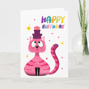Süße rosa Katze mit Geschenken Lustige Alles Gute  Karte
