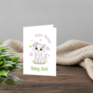 Süße rosa Katze Willkommen Baby Karte