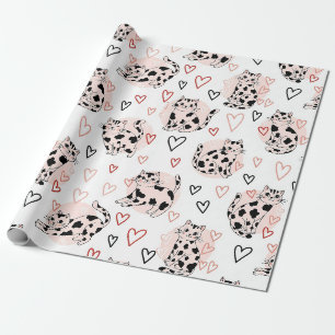 Süße rosa Kawaii-Katzen und Herz-Muster (4) Geschenkpapier