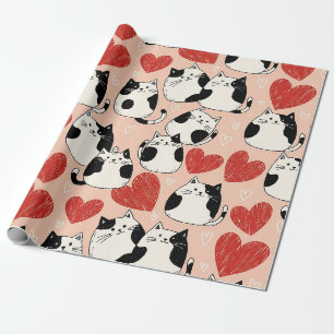 Süße rosa Kawaii-Katzen und Herz-Muster (6) Geschenkpapier