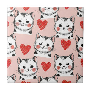 Süße rosa Kawaii-Katzen und Herz-Muster (8) Fliese