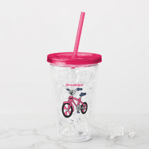 Süße rosa Kinderfahrrad-Cartoon-Illustration Acryltrinkbecher