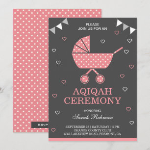 Süße rosa Kinderwagen-Baby-Mädchen-Aqiqah Einladung