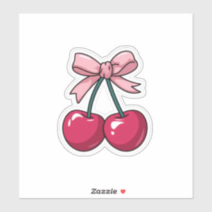 Süße rosa Kirsche mit Schleifenaufkleber - Kawaii  Aufkleber