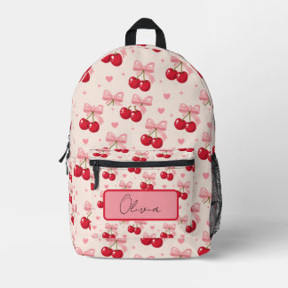 Süße rosa Kirschschleife Coquette Zurück zur Schul Bedruckter Rucksack