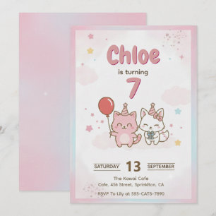 Süße rosa Kitty-Geburtstagsfeier für Mädchen Cute Einladung