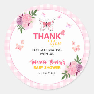 Süße rosa kleine Schmetterlings-Baby-Party Dankesc Runder Aufkleber
