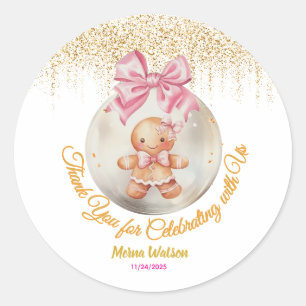 Süße rosa Lebkuchen-Mädchen-Christbaumkugel-Weihna Runder Aufkleber
