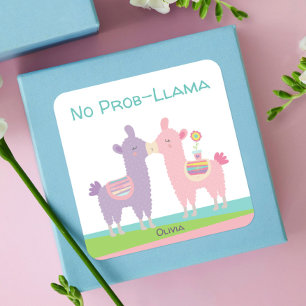 Süße rosa lila Lama küsst kawaii Mädchen Schule Quadratischer Aufkleber