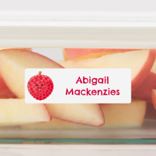 Süße rosa Litschi-Frucht Cartoon personalisiert Etiketten