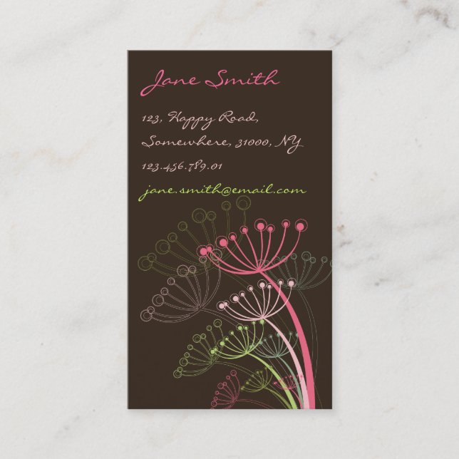 Süße rosa Löwenzahn-Blumenmoderner eleganter Chic Visitenkarte (Vorderseite)