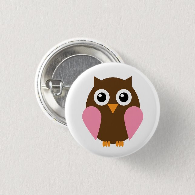 Süße rosa Mädchen-Eulen-Illustration Button (Vorne & Hinten)