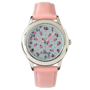Süße rosa Marienkäfer & individueller Name auf Bla Armbanduhr