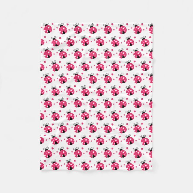 Süße rosa Marienkäfer und Blumen Fleecedecke (Vorderseite)