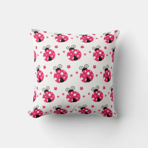 Süße rosa Marienkäfer und Blumen Kissen