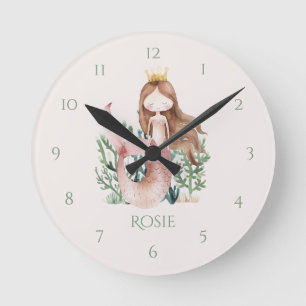 Süße rosa Meerjungfrau Kinder Wanduhr