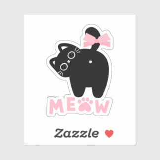 Süße rosa „Meow“-Katze Kawaii schwarzes Kätzchen M Aufkleber