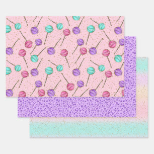 Süße rosa Minz-Lutschtabletten lila kleines Mädche Geschenkpapier Set