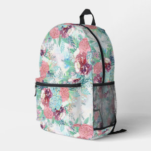 Süße rosa Minze Pfingstrose & Sukkulenten Blumen H Bedruckter Rucksack