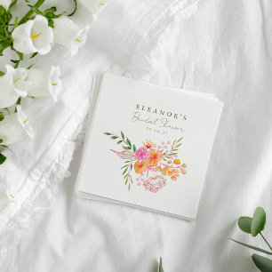 Süße rosa-orange Blumen-Wasserfarben-Junggesellinn Serviette