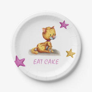 Süße rosa orange Kitty Katze Pappteller