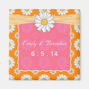 Süße rosa orange und weiße Blumen-Daisy-Hochzeit Magnet