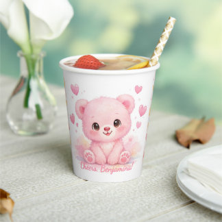 Süße rosa Pastell-Baby-Bären-Geburtstagsfeier Pappbecher