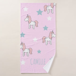 Süße rosa Pastell-magische-Einhorn-Mädchen Badehandtuch