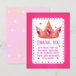 Süße rosa Prinzessin Geburtstag Flache Danke Karte