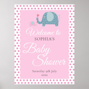 Süße rosa Punkte Elefanten Baby Shower Poster