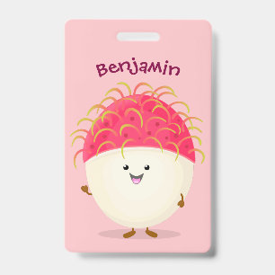 Süße rosa Rambutan-Cartoon-Illustration Ausweis