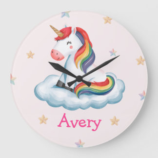 Süße rosa Regenbogen-Einhorn-Kinderstube 🦄✨ Große Wanduhr