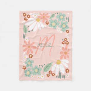 Süße rosa retro Wildblumen-Monogramm Fleecedecke