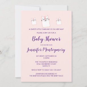 Süße rosa schlafende Kitty-Katze Baby Shower Party Einladung