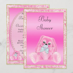 Süße rosa Schlappohren-Häschen-Baby-Party Einladung