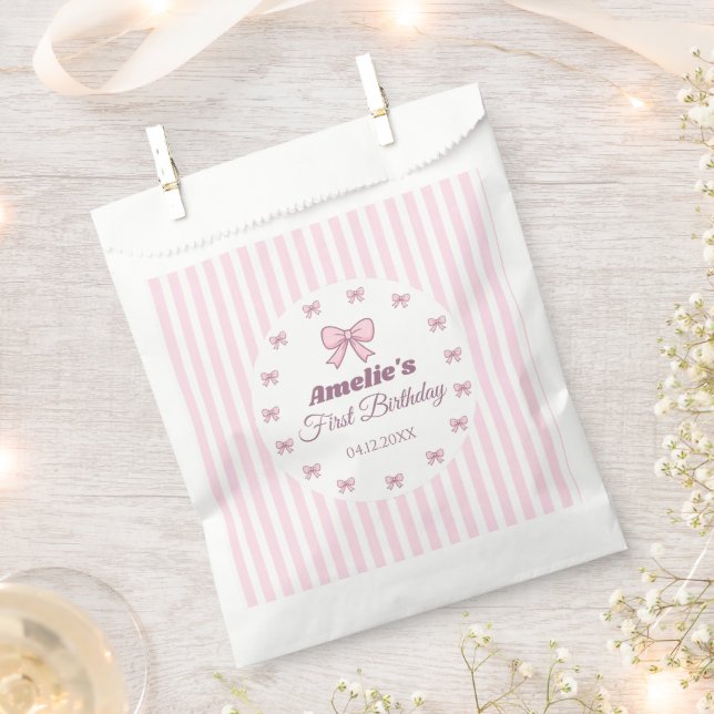 Süße rosa Schleife 1. Geburtstagsfeier Geschenktütchen (Ausgeschnitten)