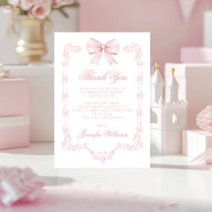 Süße rosa Schleife Baby-Mädchen-Party Dankeskarte