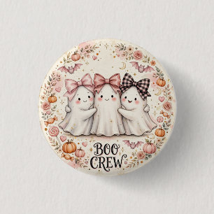Süße rosa Schleife Geist BOO CREW Halloween-Party Button