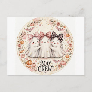 Süße rosa Schleife Geist BOO CREW Halloween-Party Postkarte
