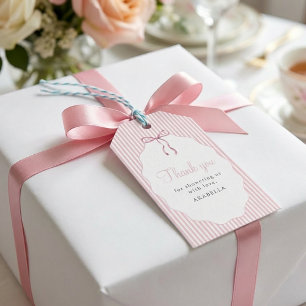 Süße rosa Schleife mit Streifen Baby Shower Dankes Geschenkanhänger