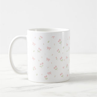 Süße rosa Schleife & Tulpe Nahtloses Muster | Coqu Kaffeetasse
