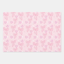 Süße rosa Schleifen Geschenkpapier Set
