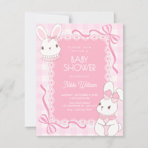 Süße rosa Schleifen-Hasen-Baby-Party Einladung