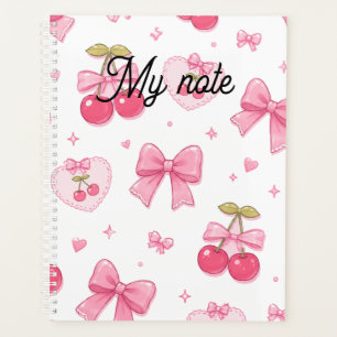 Süße rosa Schleifen & Kirschen Notizbuch Kawaii Planer