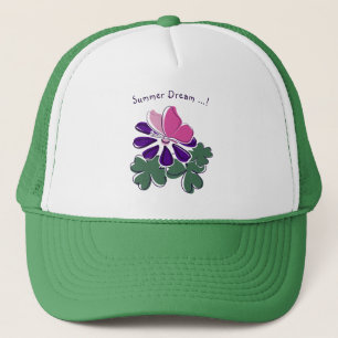 Süße rosa Schmetterling lila Blume Doodle Sommer Truckerkappe