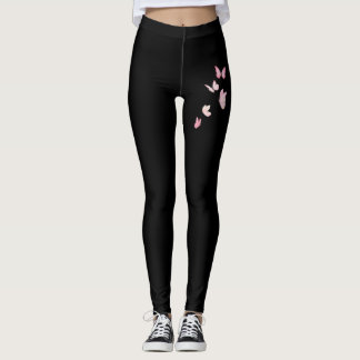 Süße rosa Schmetterlinge schwarze Leggings | Süße