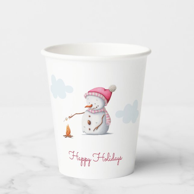 Süße rosa Schneemann-Marhsmallows Pappbecher (Vorderseite)