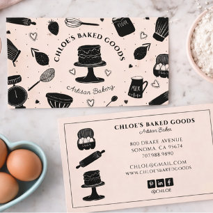 Süße rosa schwarze Backutensilien Bäckerei Visitenkarte
