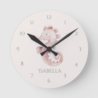 Süße rosa Seepferdchen-Wanduhr für Kinder Runde Wanduhr